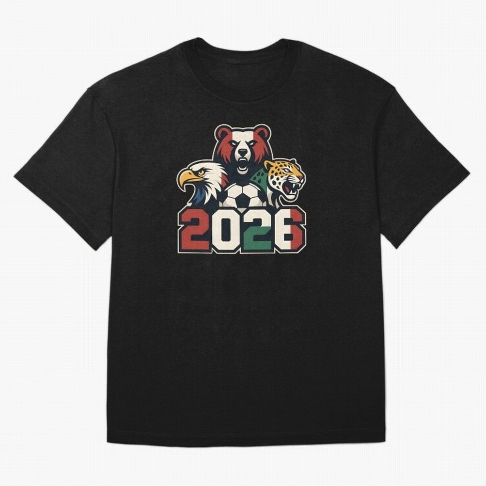 World Cup 2026 USA Canada Mexico Host Mascots Oversized T-Shirt Cheer through Every Moment of FIFA World Cup 2026 Group Stage Filled with Mbappe, England and Germany Energy, Football Passion, Legendary Performances, Festival Vibes and Supporter
