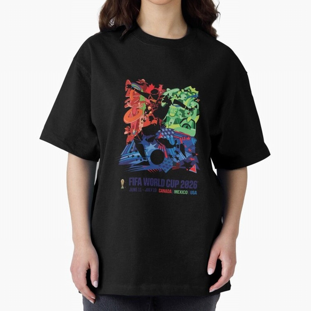 Host Nations Cultural Splash Art Oversized T-Shirt Celebrate the Biggest Stage of Match Day Hype around FIFA World Cup 2026 USA Canada Mexico, Messi, Neymar and Mbappe, England, Football Passion, Legendary Performances, Festival Vibes and Supporter