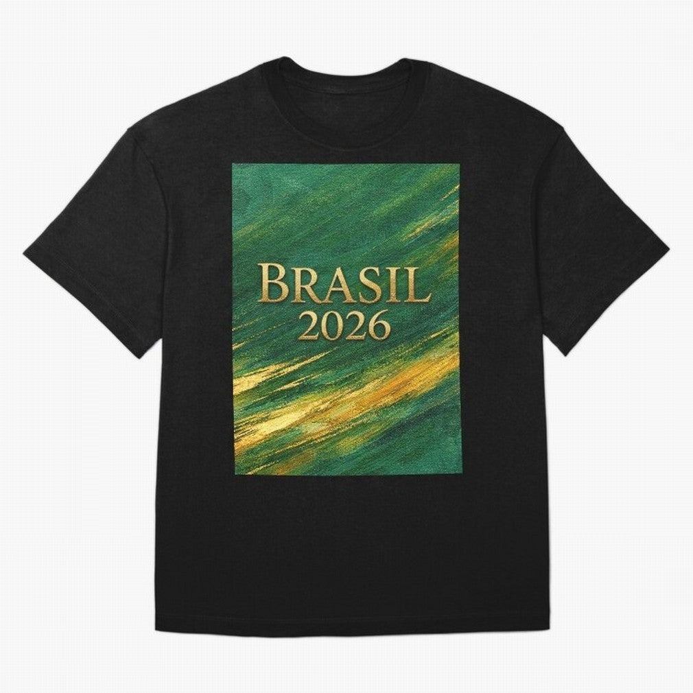 Brasil 2026 Gold Soccer Theme Oversized T-Shirt Make Memories around Match Day Hype around FIFA World Cup 2026 USA Canada Mexico, Mbappe, Argentina and Brazil, Global Supporter Spirit, Legendary Goals, National Colors and Tournament Celebration;