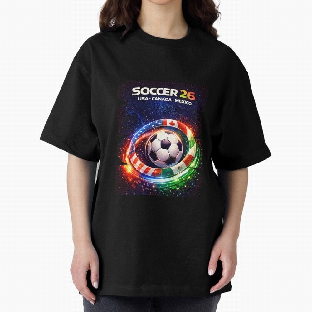 North America Soccer 2026 Soccer 26 Usa Canada Mexico Fan United 2026 Soccer Oversized T-Shirt Celebrate Supporters United by Global Football Passion for FIFA World Cup 2026 Group Stage, Highlighting Messi, CR7 and Mbappe, France and Portugal,