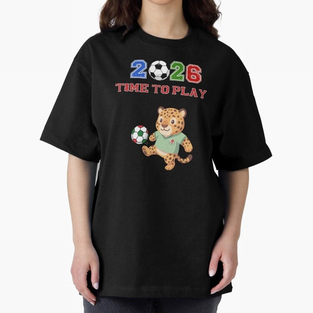 Mexico Soccer Jaguar Mascot 2026 Time To Play Football Oversized T-Shirt Bring Trophy Dreams to Match Day Hype around FIFA World Cup 2026 USA Canada Mexico, Haaland and Mbappe, Spain, Retro Football Energy, Iconic Rivalries, Trophy Chase Drama and