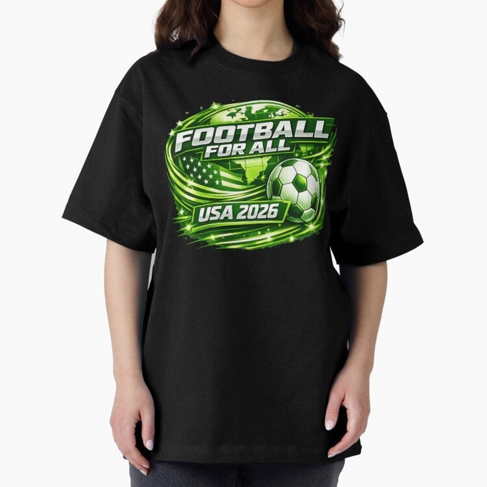 World Cup 2026 Oversized T-Shirt Honor Football Greatness during FIFA World Cup 2026 USA Canada Mexico for Fans of Haaland and France, Bringing Retro Football Energy, Iconic Rivalries, Trophy Chase Drama and Stadium Atmosphere; Ideal for Passionate