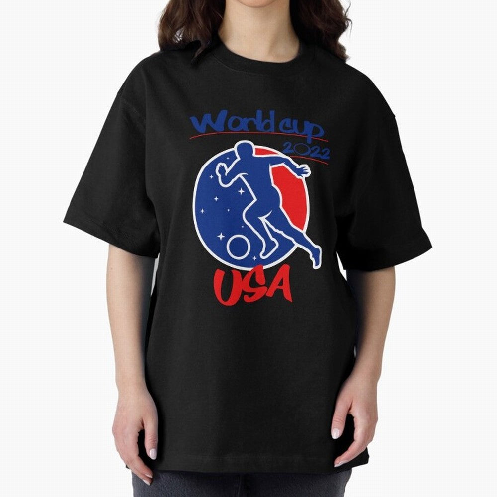 USA World Cup 2022 Oversized T-Shirt Capture the FIFA World Cup 2026 Group Stage Journey through Messi Highlights, Spain and Netherlands Pride, Sports Nostalgia, International Competition, Famous Players and Unforgettable Victories; Great for