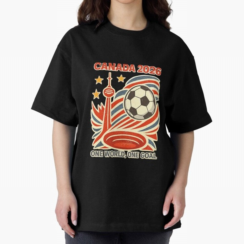 Canada 2026 ¨C One World One Goal Oversized T-Shirt Honor the Football Icons of FIFA World Cup 2026 Group Stage Centered on Neymar, Haaland and Cristiano Ronaldo, Portugal Energy, Champion Mindset, Group Stage Buzz, Knockout Tension and Passionate