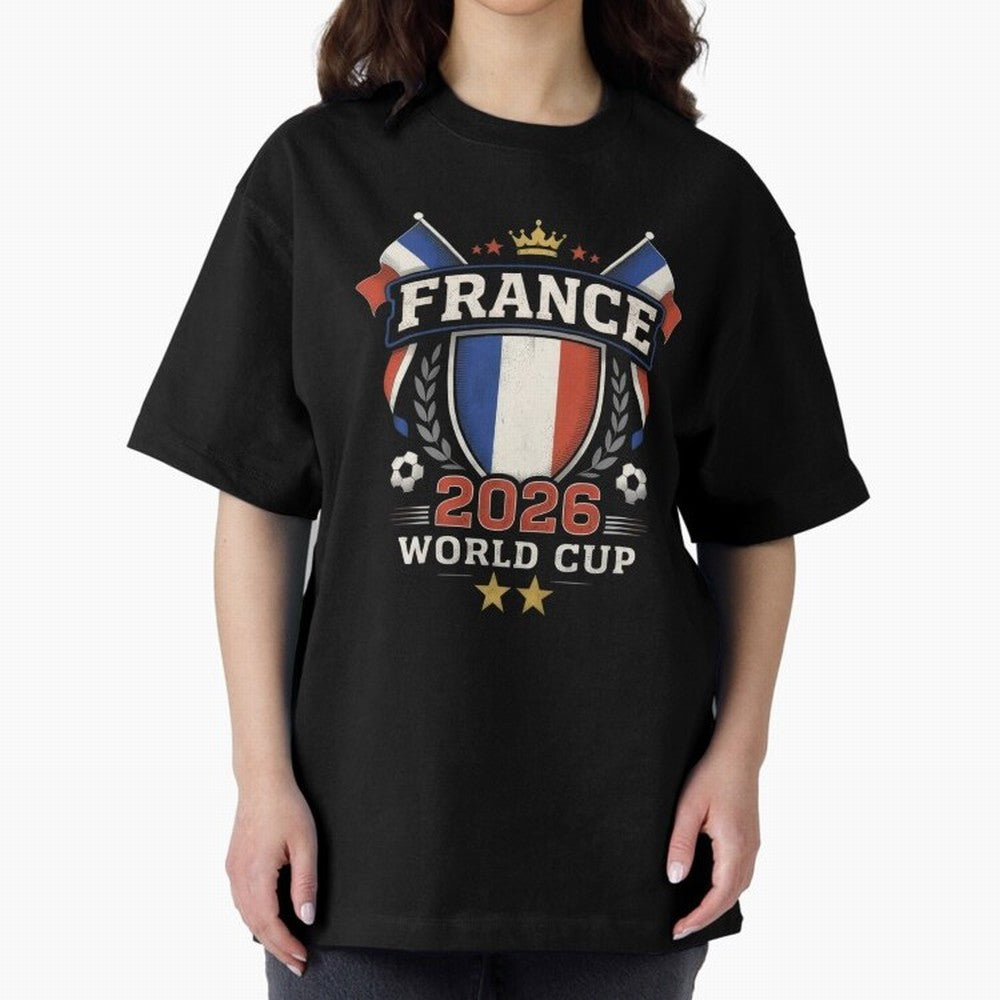 France World Cup 2026 Football Heritage - Les Bleus Crest Oversized T-Shirt Celebrate the Stars of Match Day Hype around FIFA World Cup 2026 Group Stage, Mbappe and Neymar, Netherlands, Worldwide Fan Energy, Dramatic Goals, Stadium Lights and