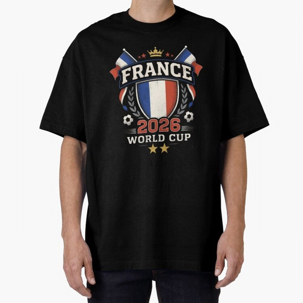 France World Cup 2026 Football Heritage - Les Bleus Crest Oversized T-Shirt Celebrate the Stars of Match Day Hype around FIFA World Cup 2026 Group Stage, Mbappe and Neymar, Netherlands, Worldwide Fan Energy, Dramatic Goals, Stadium Lights and
