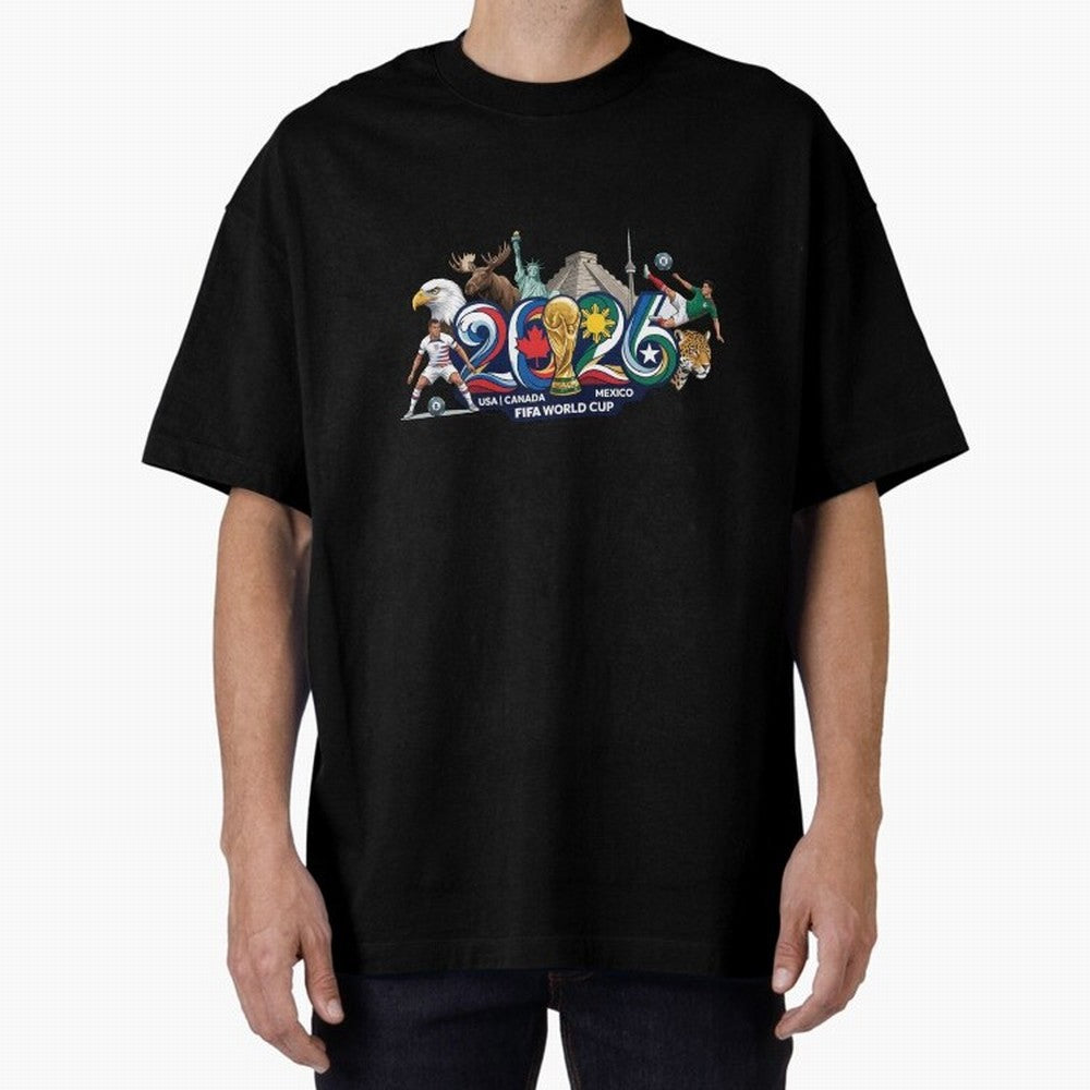 FIFA World Cup 2026 North America: USA Canada Mexico United Nations of Football Oversized T-Shirt Celebrate the Magic of Match Day Hype around FIFA World Cup 2026, CR7 and Messi, Portugal, Spain and Germany, Retro Football Energy, Iconic Rivalries,