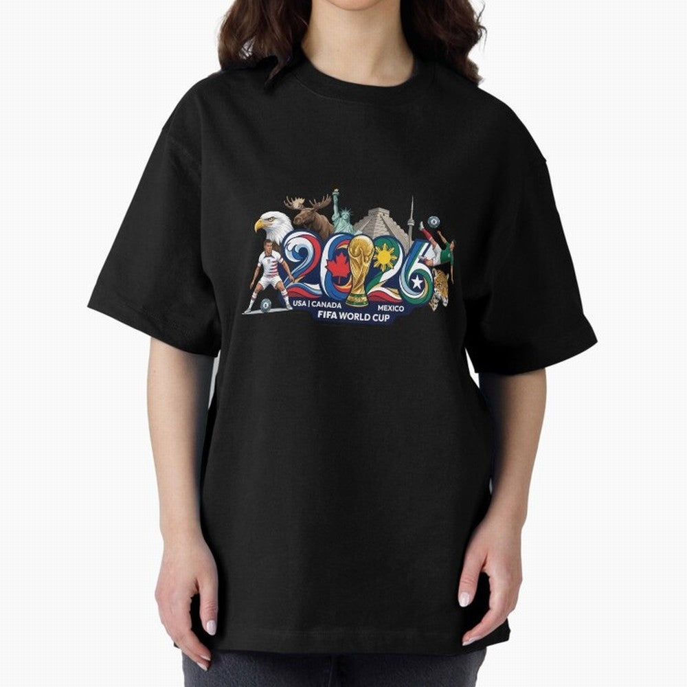 FIFA World Cup 2026 North America: USA Canada Mexico United Nations of Football Oversized T-Shirt Celebrate the Magic of Match Day Hype around FIFA World Cup 2026, CR7 and Messi, Portugal, Spain and Germany, Retro Football Energy, Iconic Rivalries,