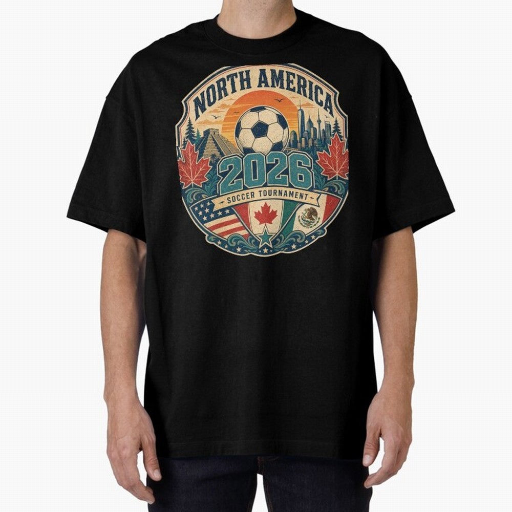 USA Canada Mexico Soccer Cup Oversized T-Shirt Feel the Trophy Chase of Global Football Passion for FIFA World Cup 2026 Group Stage, Centered on Haaland and Mbappe, England and Germany, Match Day Excitement, Supporter Culture, Golden Goals and