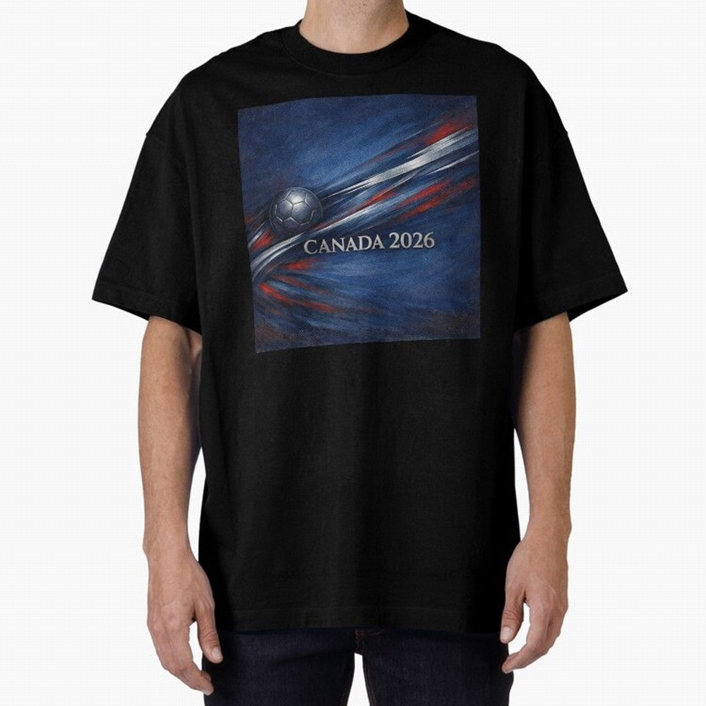 Canada 2026 Soccer Theme with silver lines Oversized T-Shirt Join Global Football Passion for FIFA World Cup 2026 USA Canada Mexico, with Mbappe, England, France and Netherlands, Football Passion, Legendary Performances, Festival Vibes and