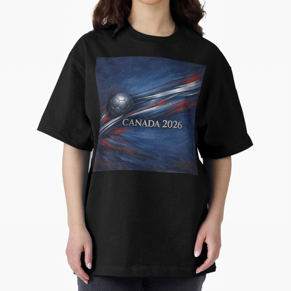 Canada 2026 Soccer Theme with silver lines Oversized T-Shirt Join Global Football Passion for FIFA World Cup 2026 USA Canada Mexico, with Mbappe, England, France and Netherlands, Football Passion, Legendary Performances, Festival Vibes and