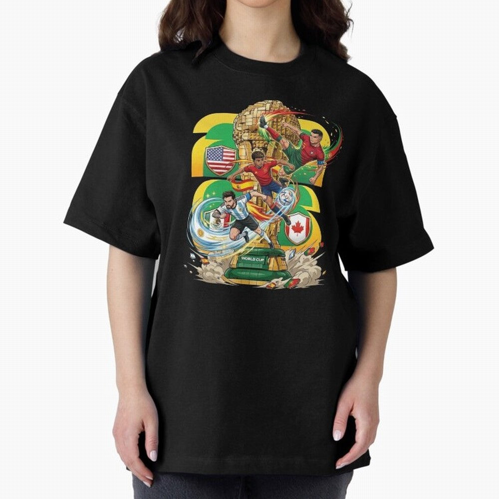 World Cup Teams 2026 Oversized T-Shirt Celebrate Global Passion for Match Day Hype around FIFA World Cup 2026 USA Canada Mexico, Haaland and Mbappe, England and Germany, Global Supporter Spirit, Legendary Goals, National Colors and Tournament