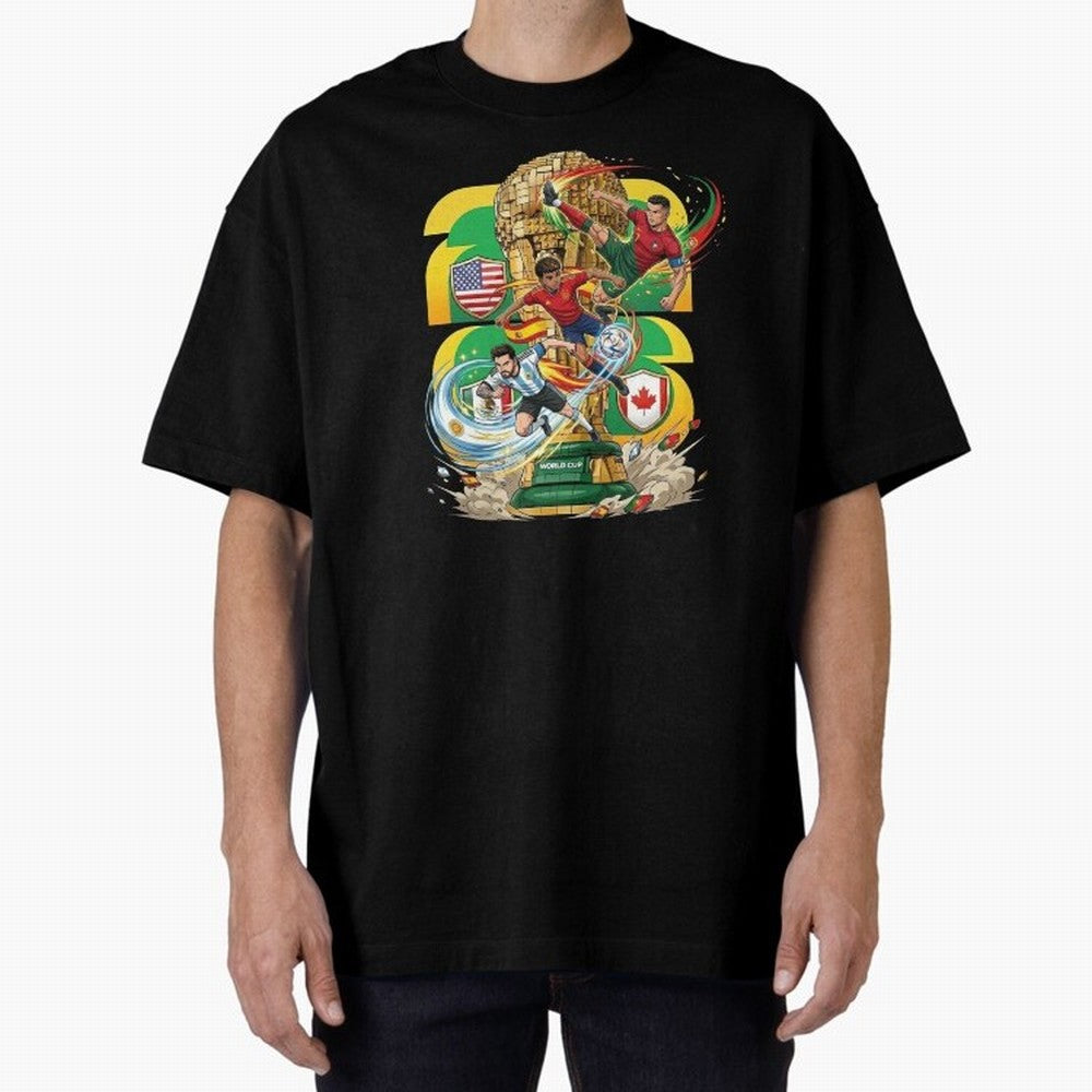 World Cup Teams 2026 Oversized T-Shirt Celebrate Global Passion for Match Day Hype around FIFA World Cup 2026 USA Canada Mexico, Haaland and Mbappe, England and Germany, Global Supporter Spirit, Legendary Goals, National Colors and Tournament