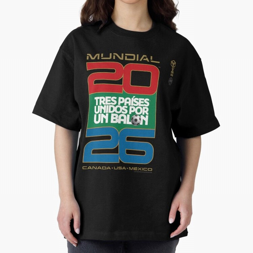 Mundial 26 Three Nations United By A Soccer Ball. Unidos Por Un Baln - World Cup Oversized T-Shirt Embrace FIFA World Cup 2026 for Fans of Neymar, Haaland and Cristiano Ronaldo and Netherlands, Bringing Vintage Soccer Flavor, Modern Football Stars,
