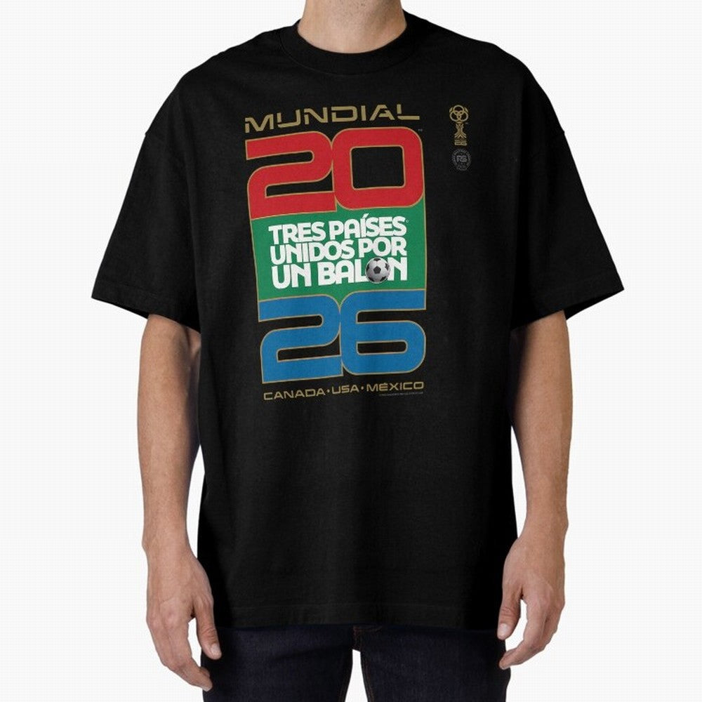 Mundial 26 Three Nations United By A Soccer Ball. Unidos Por Un Baln - World Cup Oversized T-Shirt Embrace FIFA World Cup 2026 for Fans of Neymar, Haaland and Cristiano Ronaldo and Netherlands, Bringing Vintage Soccer Flavor, Modern Football Stars,