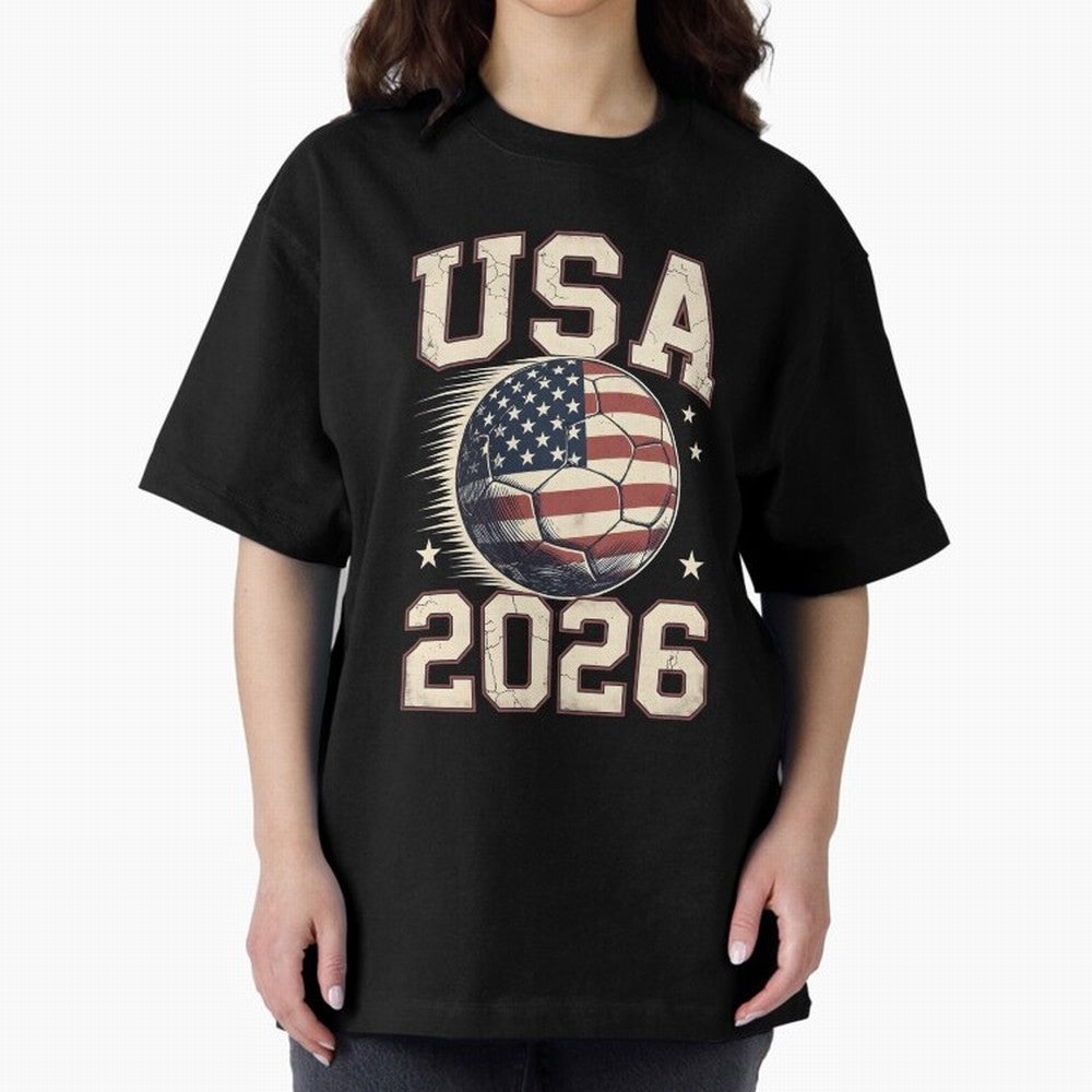 USA 2026 World Cup Soccer Oversized T-Shirt Fuel Your Fan Pride for Match Day Hype around FIFA World Cup 2026, Haaland and Mbappe, England and Germany, Football Festival Excitement, Trophy Ambitions, Country Rivalries and Star Player Buzz; Built