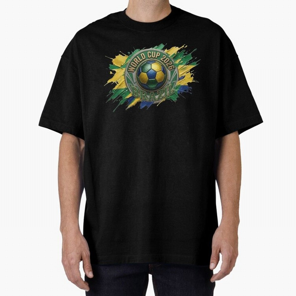 World Cup 2026 Brazil Soccer Ball Paint Splash Oversized T-Shirt Carry FIFA World Cup 2026 Group Stage for Fans of Neymar, Haaland and Cristiano Ronaldo and England and Germany, Bringing Football Passion, Legendary Performances, Festival Vibes and