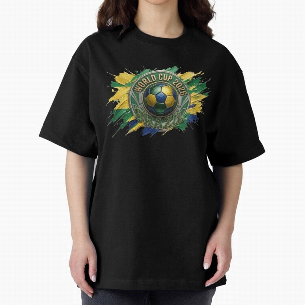 World Cup 2026 Brazil Soccer Ball Paint Splash Oversized T-Shirt Carry FIFA World Cup 2026 Group Stage for Fans of Neymar, Haaland and Cristiano Ronaldo and England and Germany, Bringing Football Passion, Legendary Performances, Festival Vibes and