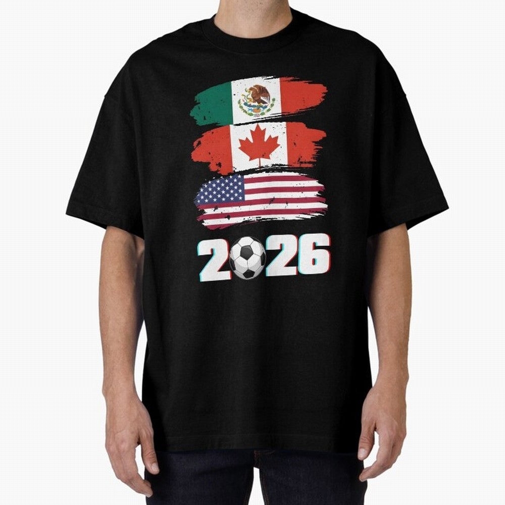 USA Canada Mexico Flag 2026 Cup Brush Art Oversized T-Shirt Celebrate the FIFA World Cup 2026 Journey through Cristiano Ronaldo, Haaland and CR7 Highlights, Brazil Pride, Retro Football Energy, Iconic Rivalries, Trophy Chase Drama and Stadium