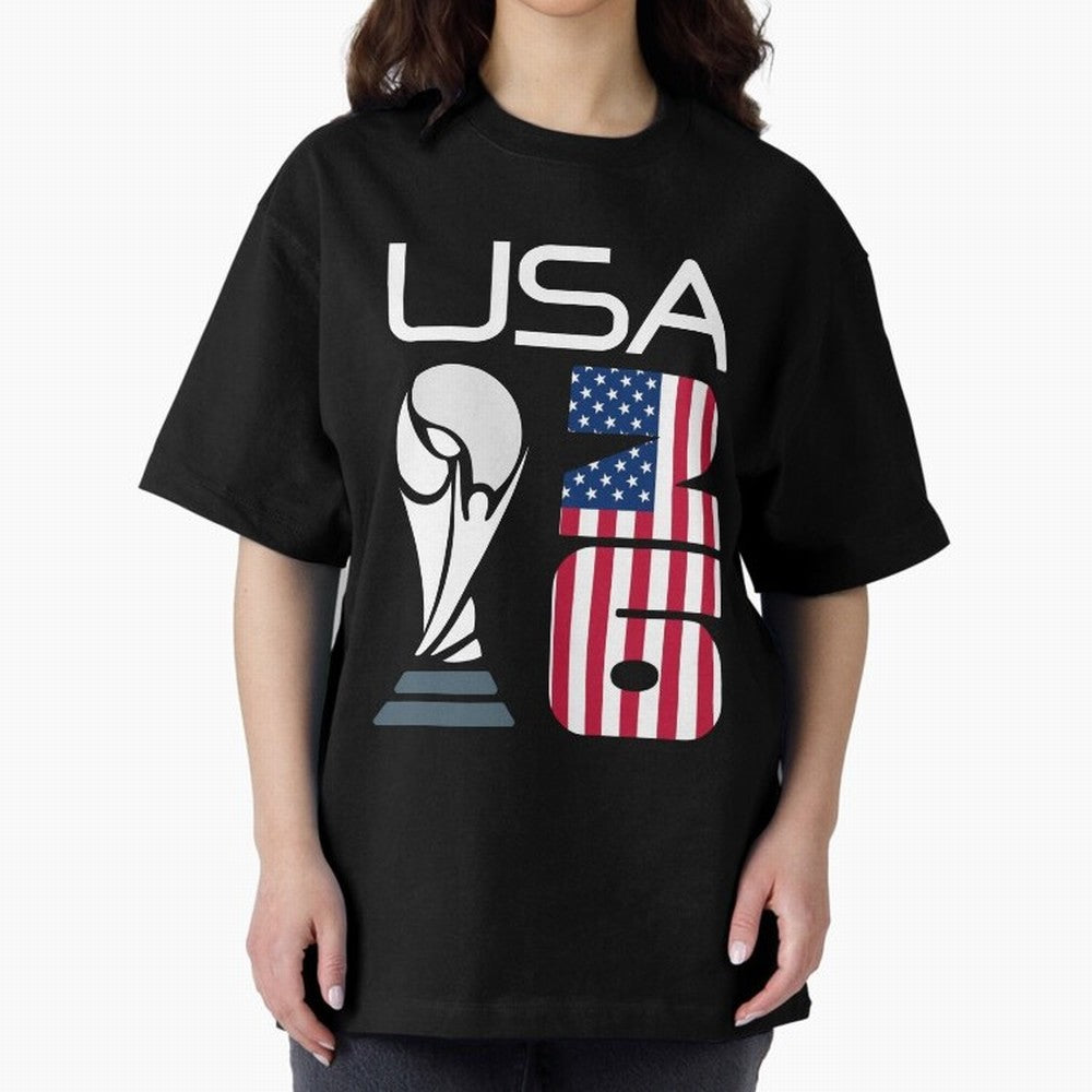 USA 2026 Soccer World Cup Trophy American Flag Design Oversized T-Shirt Join Supporters Worldwide for Global Football Passion for FIFA World Cup 2026 USA Canada Mexico, Driven by Haaland and Mbappe, England and Germany, Stadium Chants, National