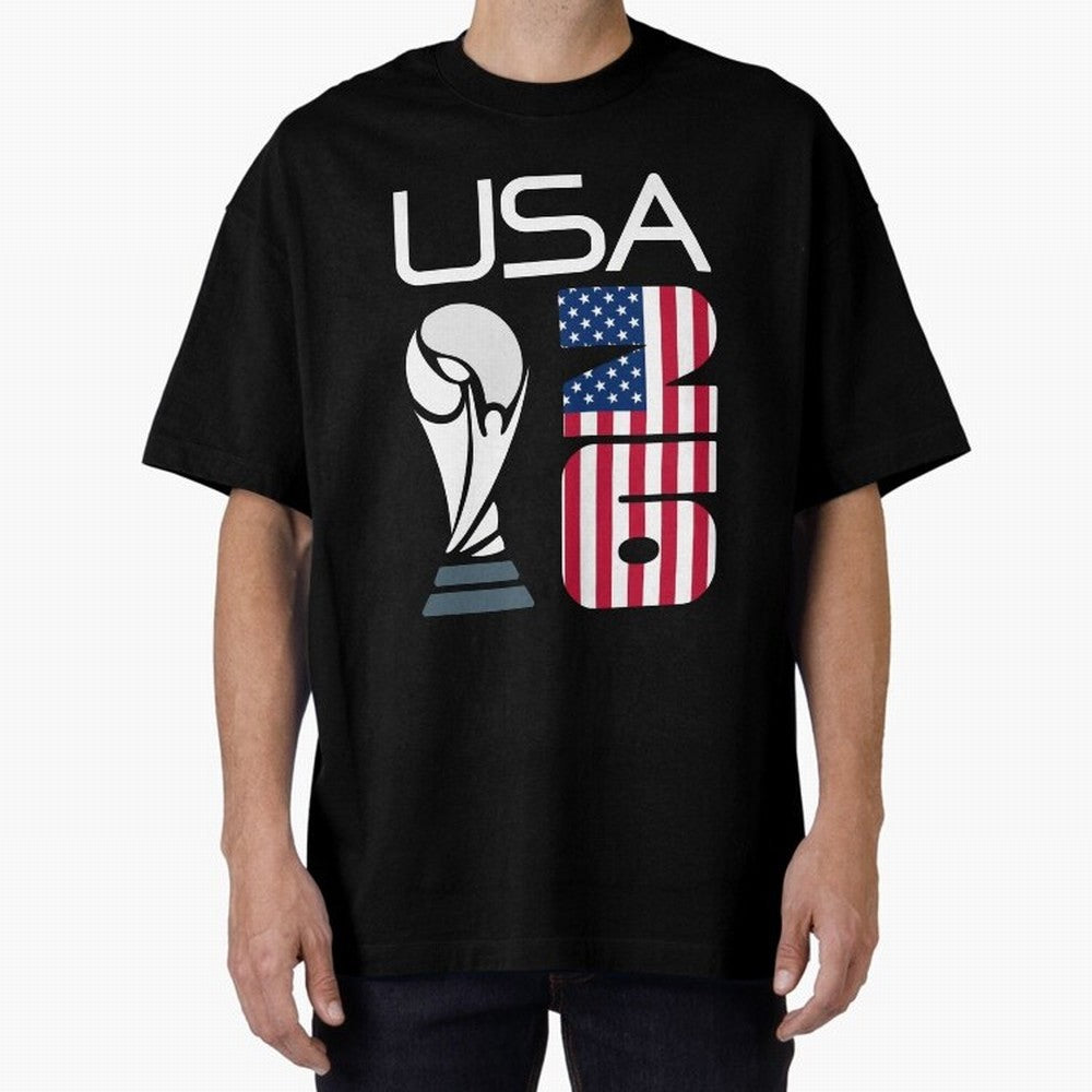 USA 2026 Soccer World Cup Trophy American Flag Design Oversized T-Shirt Join Supporters Worldwide for Global Football Passion for FIFA World Cup 2026 USA Canada Mexico, Driven by Haaland and Mbappe, England and Germany, Stadium Chants, National