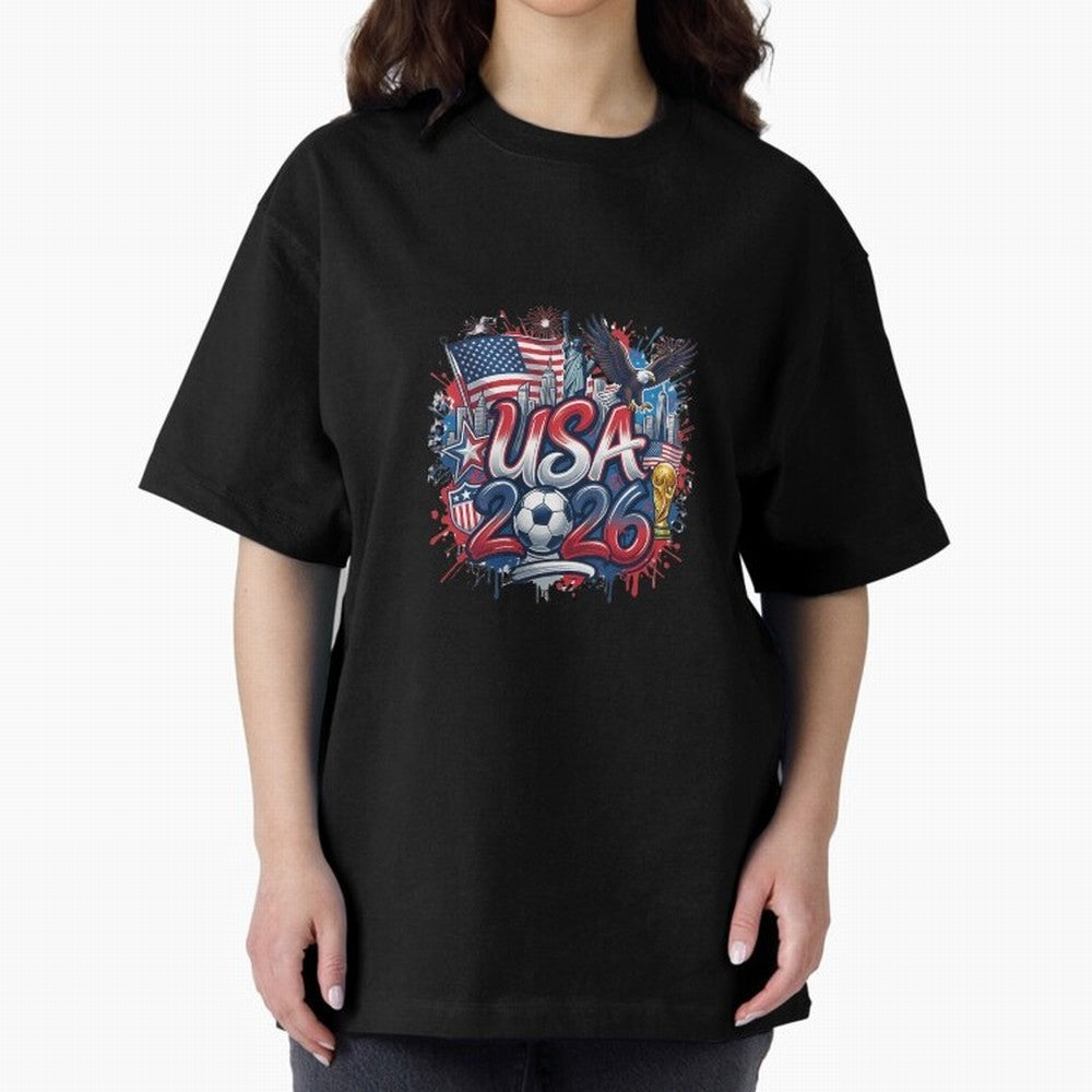 Usa World Cup 2026 Football Legacy Oversized T-Shirt Honor the Beautiful Game during the FIFA World Cup 2026 USA Canada Mexico Journey through Haaland and Mbappe Highlights, Spain Pride, Global Supporter Spirit, Legendary Goals, National Colors and