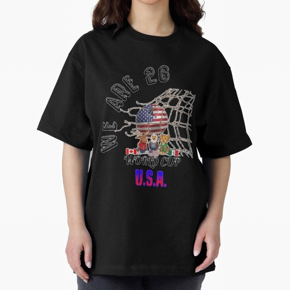 World cup 26 - USA Oversized T-Shirt Honor Football Greatness during Match Day Hype around FIFA World Cup 2026 Group Stage, Cristiano Ronaldo, Argentina, Championship Spirit, Famous Goals, Roaring Crowds and International Football Unity; Built for