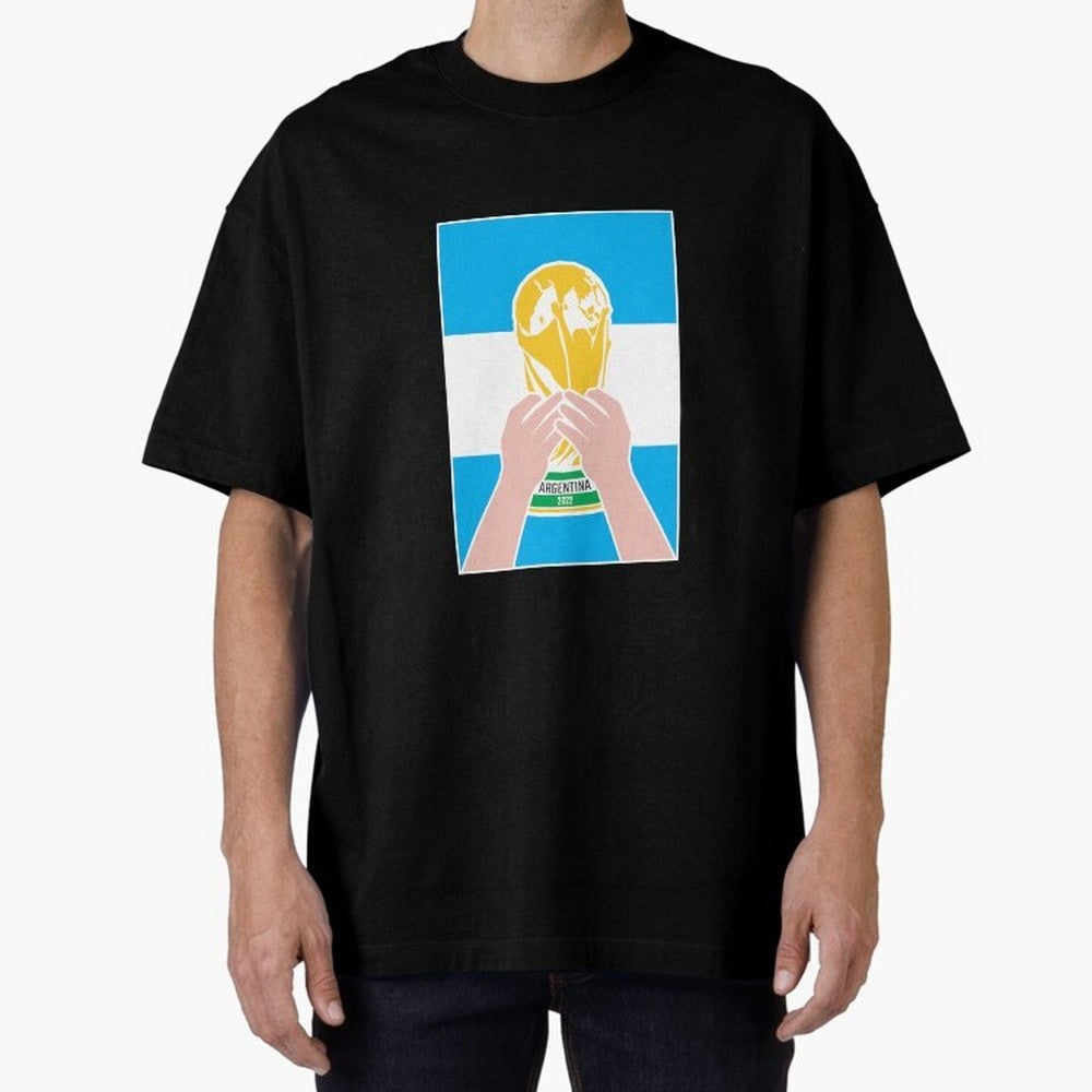 Champion Argentina 2022 Oversized T-Shirt Represent Global Football Passion for FIFA World Cup 2026 USA Canada Mexico, Inspired by Messi, CR7 and Mbappe, Portugal, Worldwide Fan Energy, Dramatic Goals, Stadium Lights and Championship Celebrations;