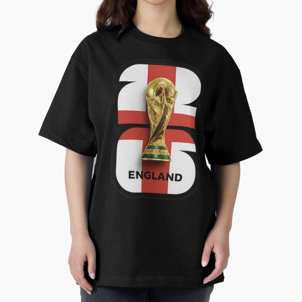 England Football World Cup 2026 - Three Lions Gold Trophy Edition Oversized T-Shirt Feel International Energy from FIFA World Cup 2026 USA Canada Mexico Spirit, Celebrating Portugal, Neymar, Haaland and Cristiano Ronaldo, Supporter Pride, Iconic