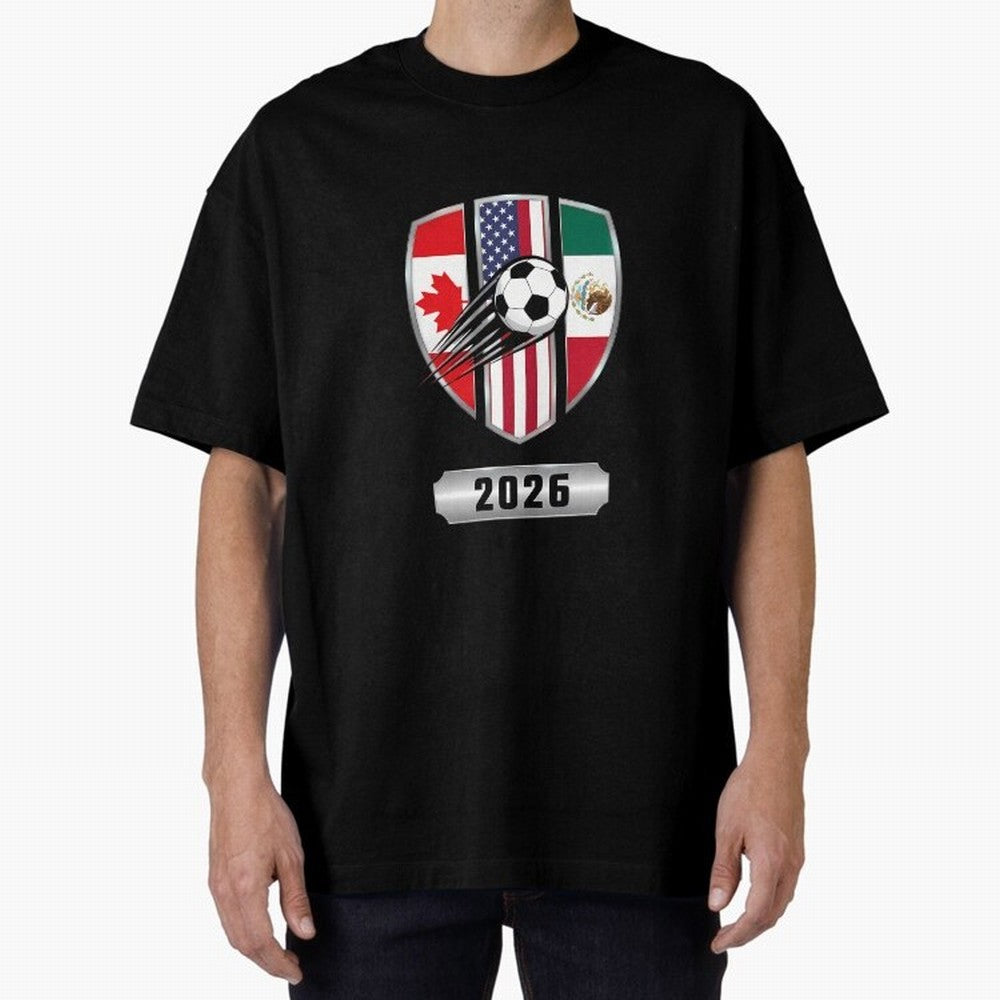 North United America Shield 2026 Cup Oversized T-Shirt Show Your Stadium Side during Match Day Hype around FIFA World Cup 2026 USA Canada Mexico, Messi and Cristiano Ronaldo, Argentina and Brazil, Football History, Final Match Energy, Crowd Noise