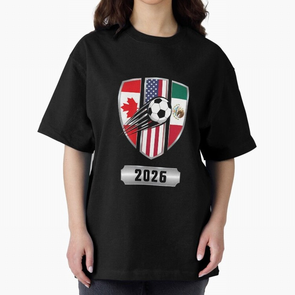 North United America Shield 2026 Cup Oversized T-Shirt Show Your Stadium Side during Match Day Hype around FIFA World Cup 2026 USA Canada Mexico, Messi and Cristiano Ronaldo, Argentina and Brazil, Football History, Final Match Energy, Crowd Noise
