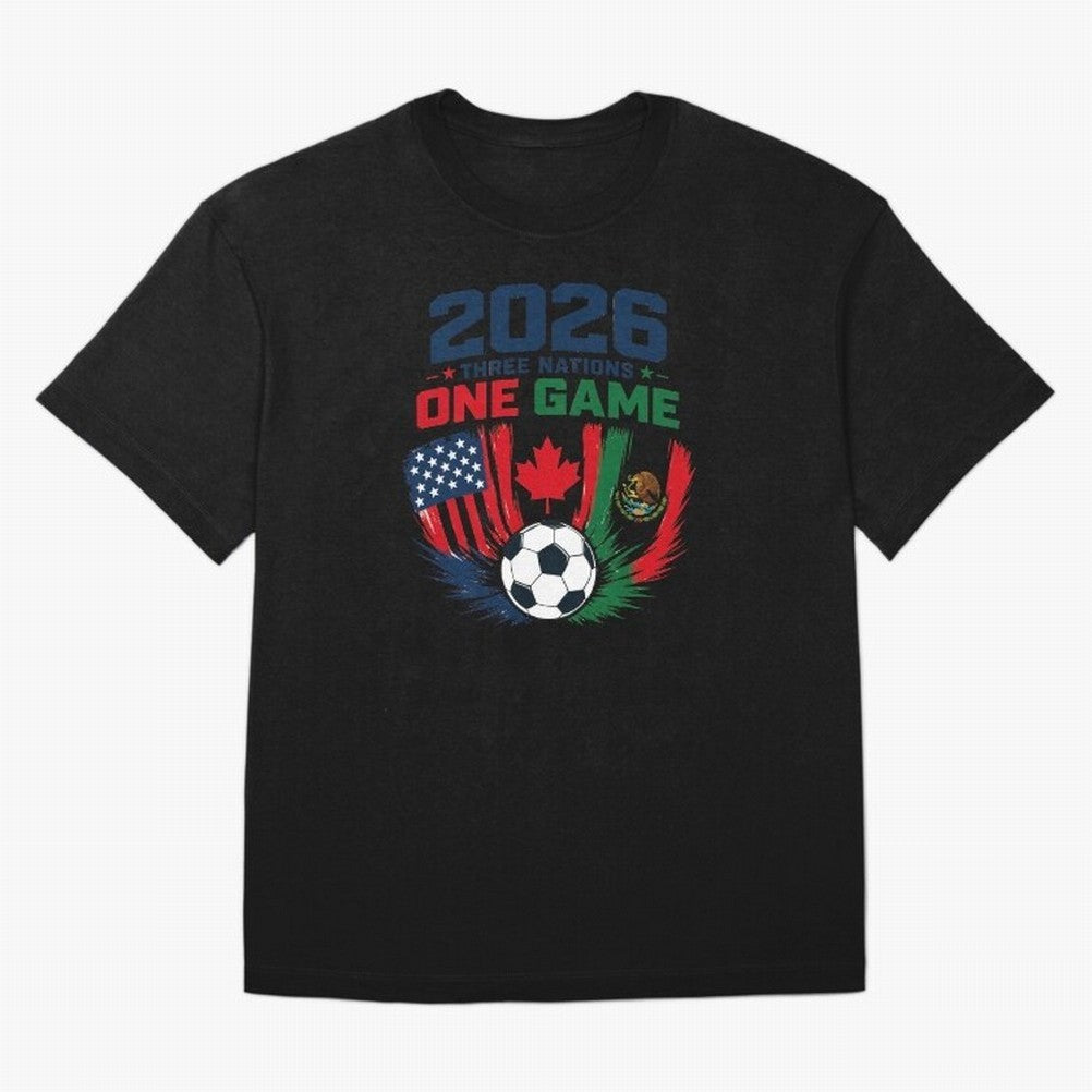 Three Nations One Game 2026 ¨C USA Canada Mexico Football Design ?????? Oversized T-Shirt Support Iconic Players in Global Football Passion for FIFA World Cup 2026 Group Stage, Capturing CR7 and Messi, Spain and Netherlands, Football Passion,