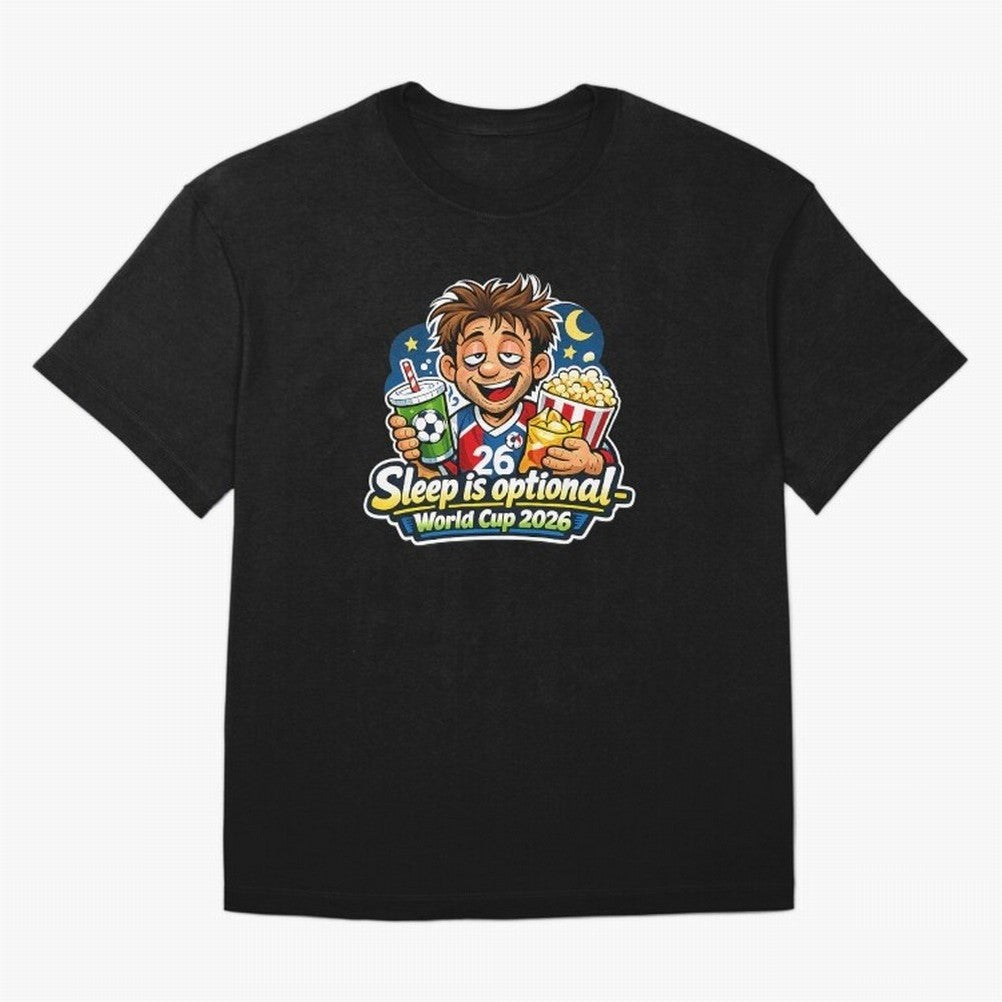 Sleep Is Optional World Cup 2026 Soccer Fan Night Oversized T-Shirt Feel FIFA World Cup 2026 USA Canada Mexico for Fans of Neymar, Haaland and Cristiano Ronaldo and England and Germany, Bringing Soccer Culture, Superstar Moments, National Team