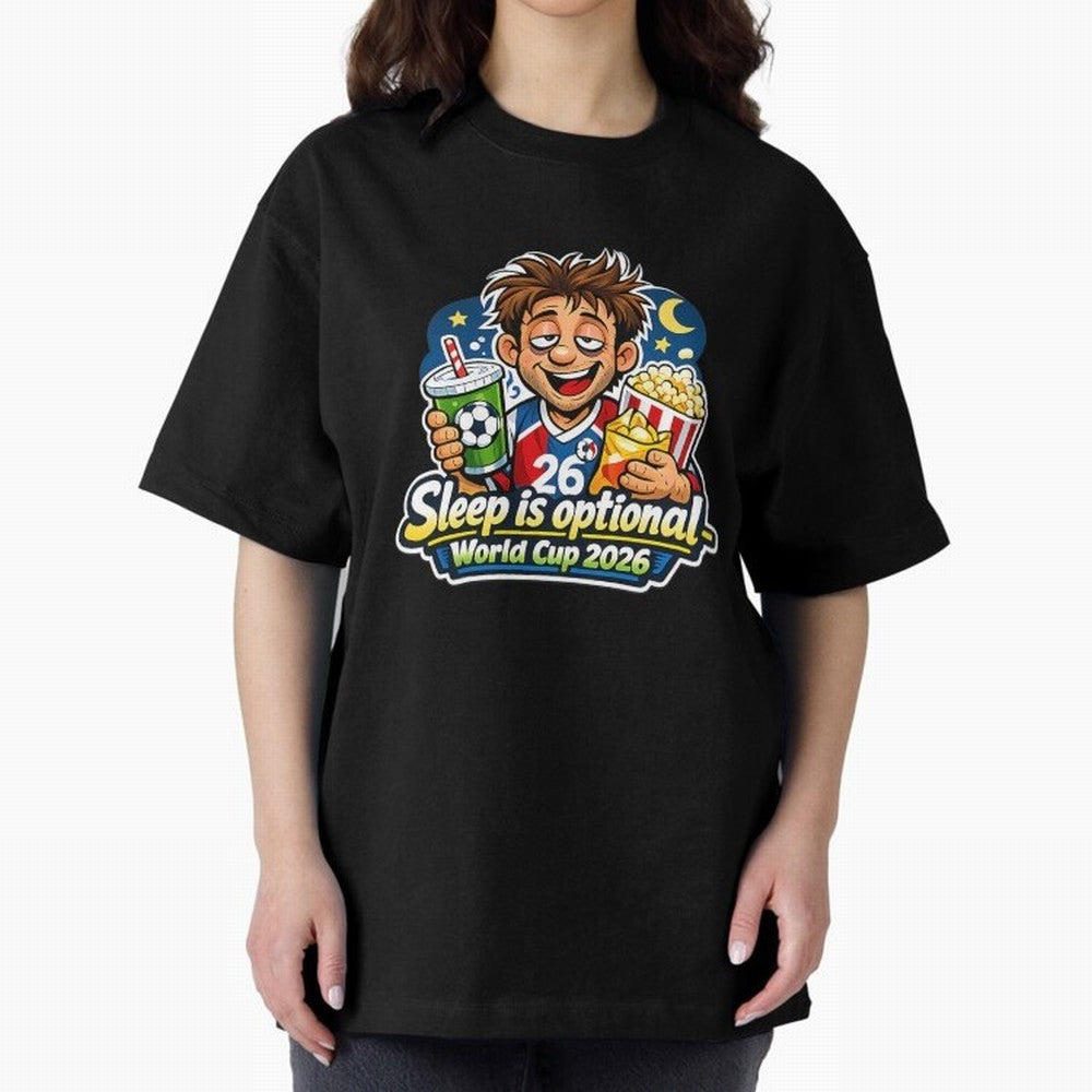 Sleep Is Optional World Cup 2026 Soccer Fan Night Oversized T-Shirt Feel FIFA World Cup 2026 USA Canada Mexico for Fans of Neymar, Haaland and Cristiano Ronaldo and England and Germany, Bringing Soccer Culture, Superstar Moments, National Team