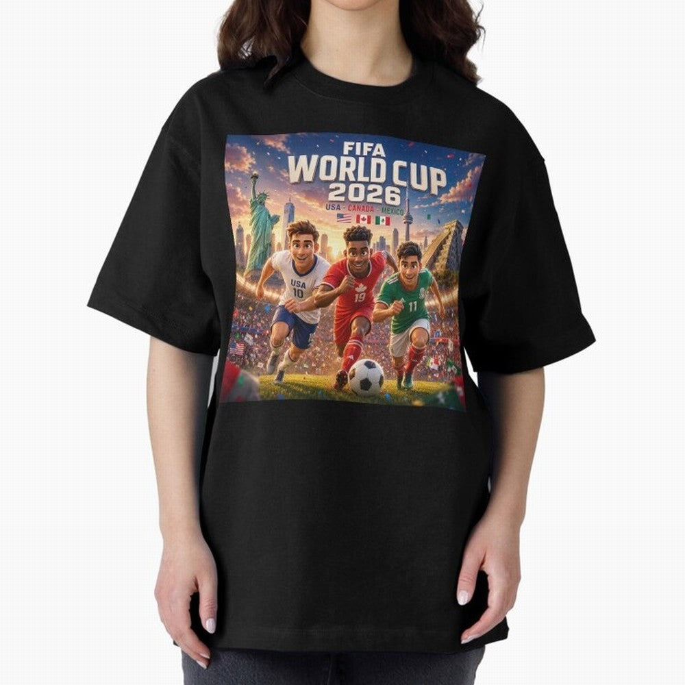 ? USA Canada Mexico Football 2026 #football 2026 Oversized T-Shirt Honor Football Greatness during Global Football Passion for FIFA World Cup 2026 Group Stage, Capturing Mbappe, France and Portugal, Global Supporter Spirit, Legendary Goals,