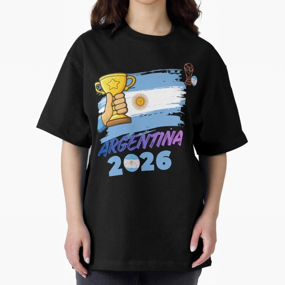 Argentina world cup design Oversized T-Shirt Carry the Colors and Pride of Global Football Passion for FIFA World Cup 2026, Highlighting Messi, Neymar and Mbappe, England and Germany, Goal Celebration Energy, Supporter Heritage, Football Icons and