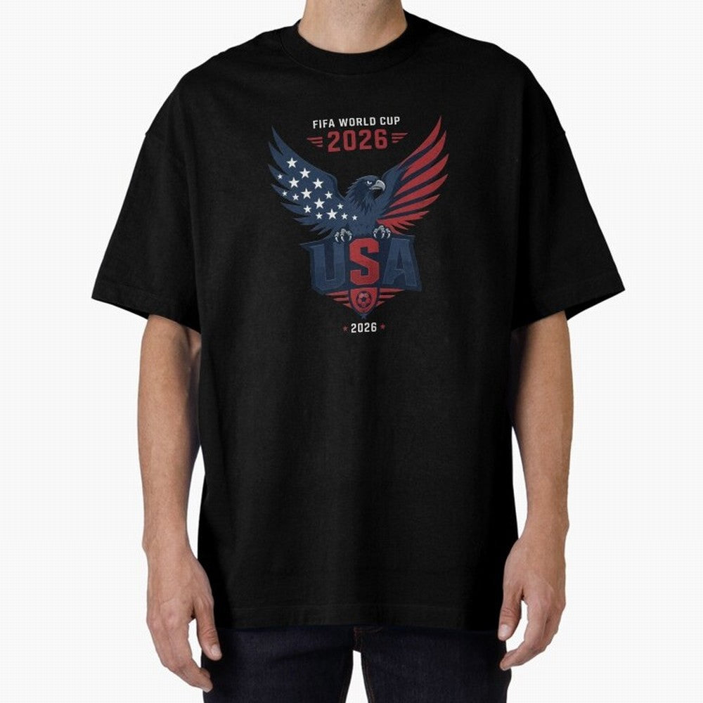 FIFA World Cup 2026 USA Eagle Soccer Logo Oversized T-Shirt Carry the Dream of FIFA World Cup 2026 Capturing Cristiano Ronaldo, Portugal Energy, Sports Nostalgia, International Competition, Famous Players and Unforgettable Victories; Ideal for Fans
