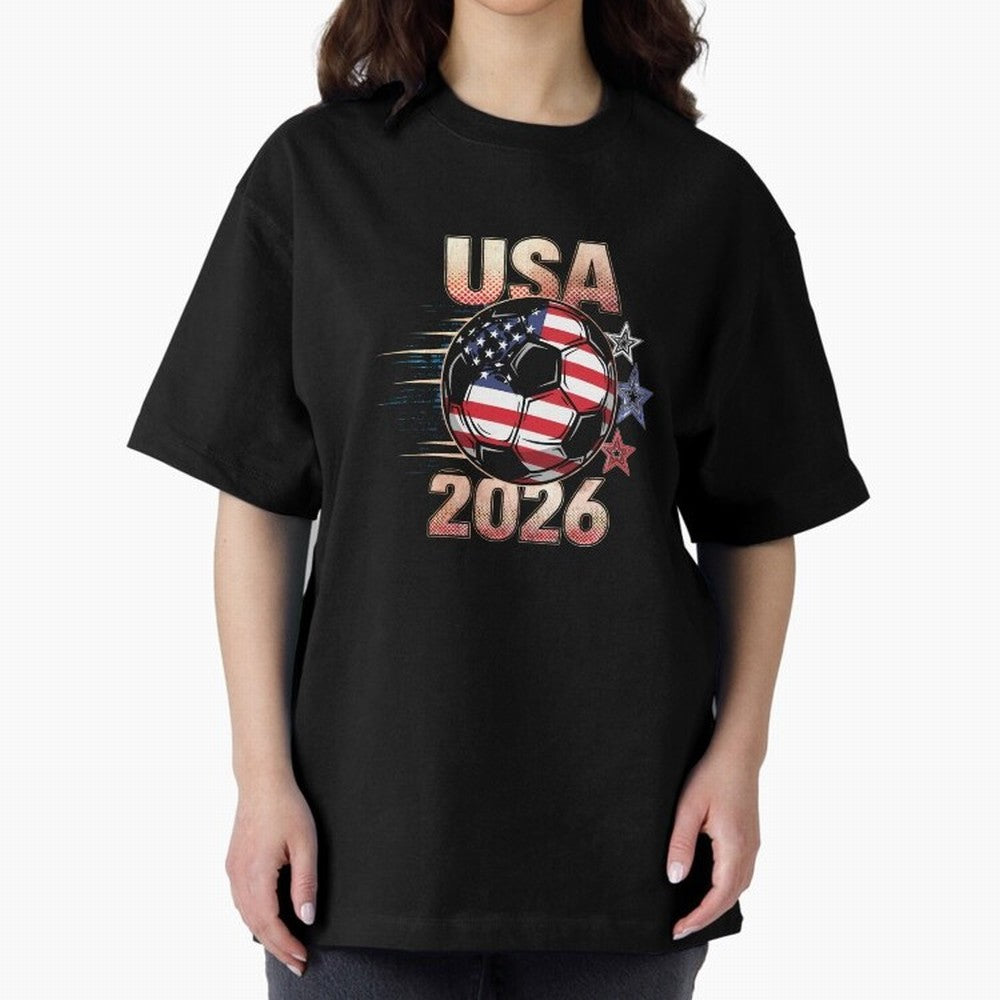 USA Soccer with Red White Blue Stars 2026 Cup T-Shirt_83834283 Oversized T-Shirt Stand Out with Spirit from FIFA World Cup 2026 Group Stage Spirit, with Argentina and Brazil, Haaland and Mbappe, Match Day Excitement, Supporter Culture, Golden Goals