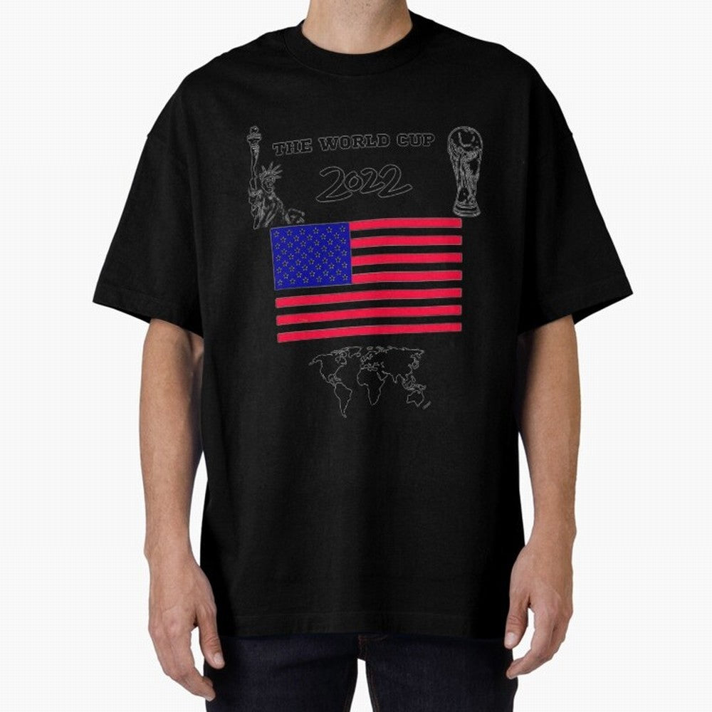 T-shirt for World cup, USA Oversized T-Shirt Represent Football Lovers during FIFA World Cup 2026 Group Stage for Fans of Mbappe and Neymar and Brazil, Bringing Vintage Soccer Flavor, Modern Football Stars, National Flags and Final Night Emotion;