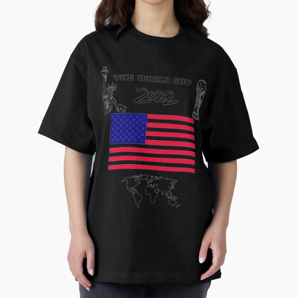 T-shirt for World cup, USA Oversized T-Shirt Represent Football Lovers during FIFA World Cup 2026 Group Stage for Fans of Mbappe and Neymar and Brazil, Bringing Vintage Soccer Flavor, Modern Football Stars, National Flags and Final Night Emotion;