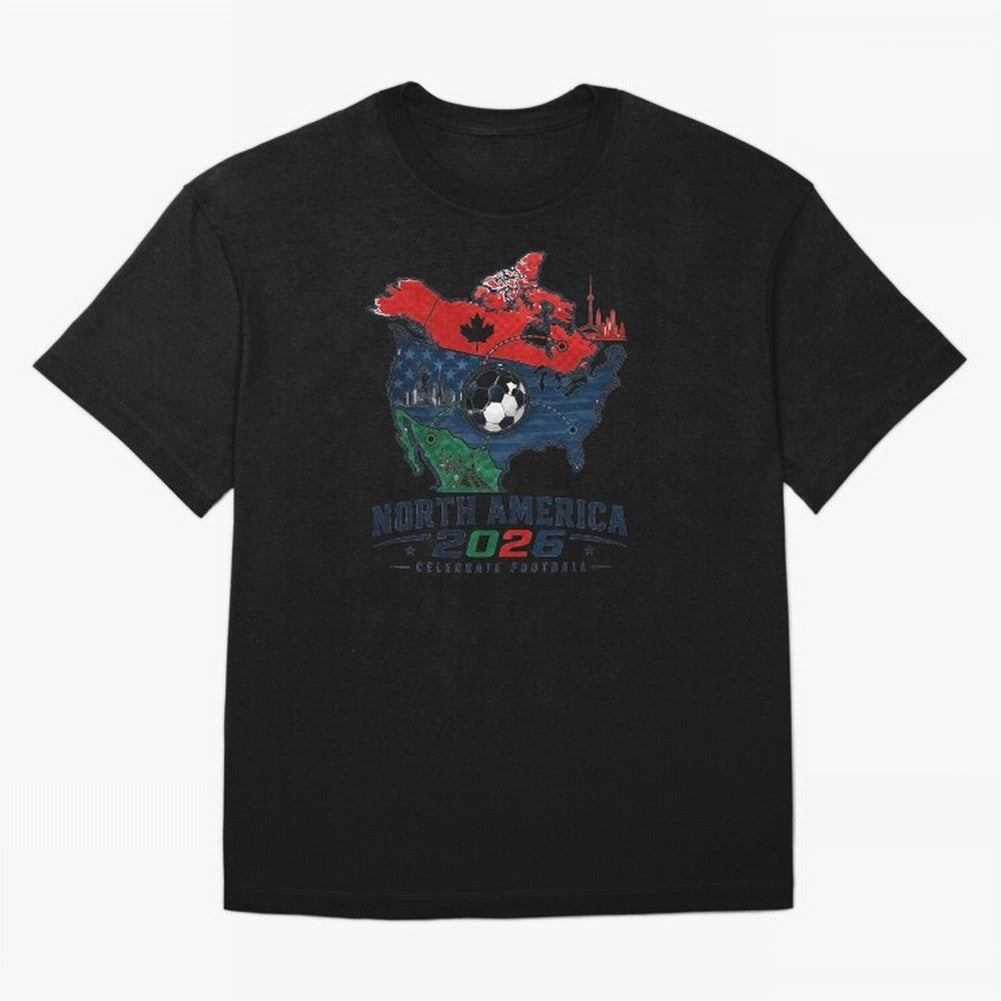 United by Football 2026 North America Soccer Design Oversized T-Shirt Spotlight the FIFA World Cup 2026 Journey through CR7 Highlights, Brazil Pride, Fan Favorite Moments, National Team Passion, Big Match Drama and Soccer History; Great for