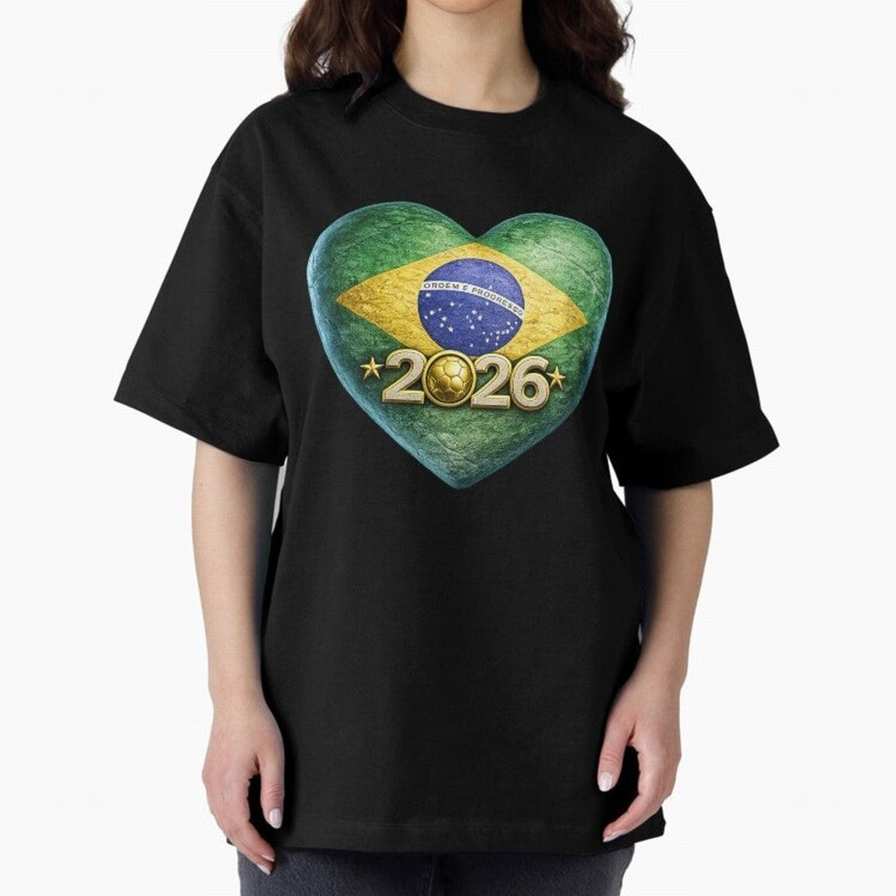 Brazil 2026 World Football Heart Flag Designs Oversized T-Shirt Share Global Football Passion for FIFA World Cup 2026, Featuring Mbappe, Portugal, Spain and Germany, Supporter Pride, Iconic Celebrations, Legendary Names and Global Match Day Energy;
