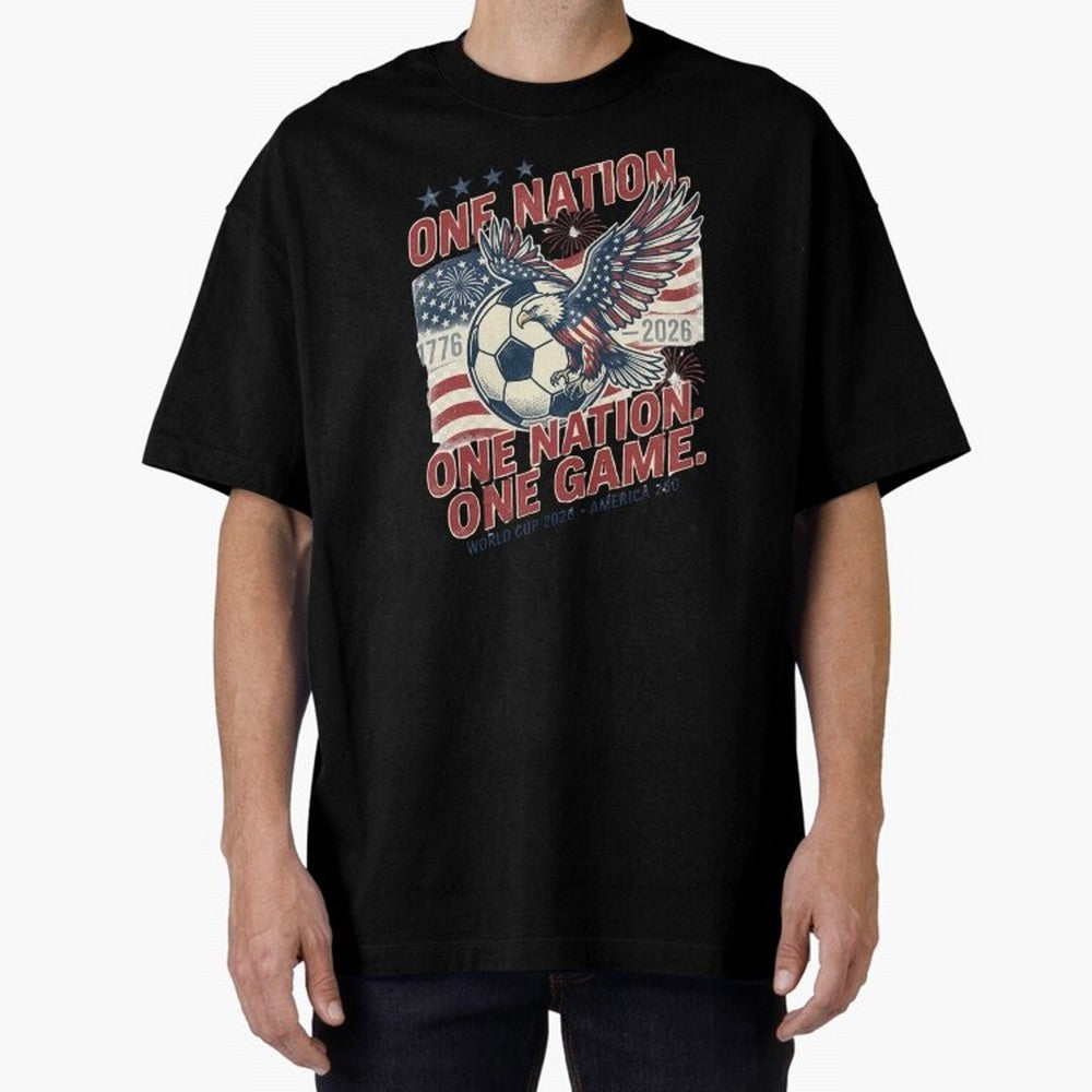 One Nation One Game World Cup 2026 Oversized T-Shirt Get Ready for the FIFA World Cup 2026 Group Stage Journey through Cristiano Ronaldo Highlights, France Pride, Worldwide Fan Energy, Dramatic Goals, Stadium Lights and Championship Celebrations;