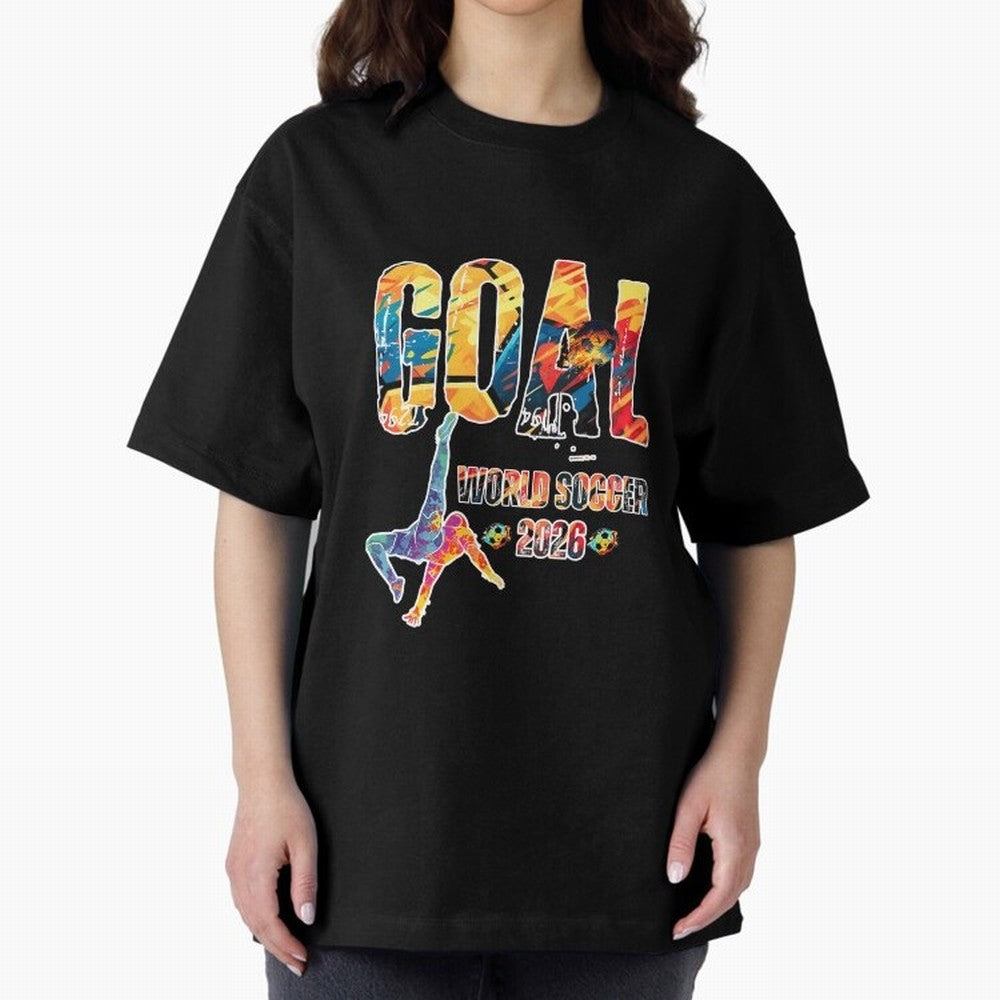 Goal World Soccer Championship 2026 Oversized T-Shirt Celebrate Soccer Greatness during Global Football Passion for FIFA World Cup 2026 USA Canada Mexico, Inspired by Cristiano Ronaldo, Spain and Netherlands, Sports Nostalgia, International