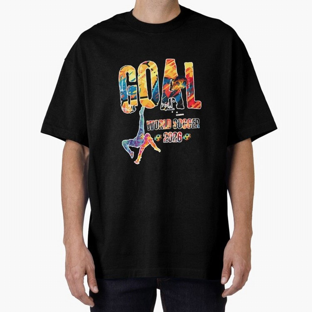 Goal World Soccer Championship 2026 Oversized T-Shirt Celebrate Soccer Greatness during Global Football Passion for FIFA World Cup 2026 USA Canada Mexico, Inspired by Cristiano Ronaldo, Spain and Netherlands, Sports Nostalgia, International