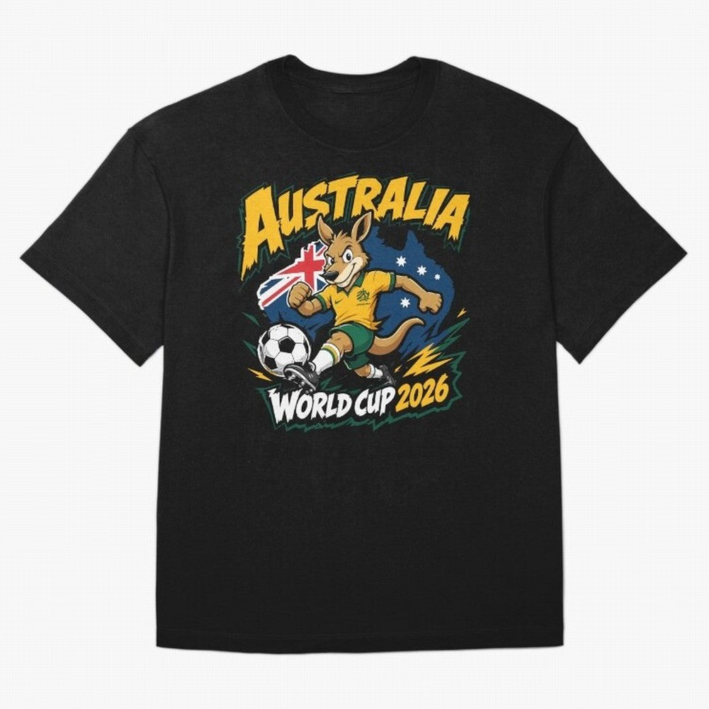 Australia World Cup 2026 Kangaroo Soccer Fan Art Oversized T-Shirt Show Match Day Excitement for FIFA World Cup 2026 USA Canada Mexico Spirit, Made for England and Germany, Messi, Championship Spirit, Famous Goals, Roaring Crowds and International
