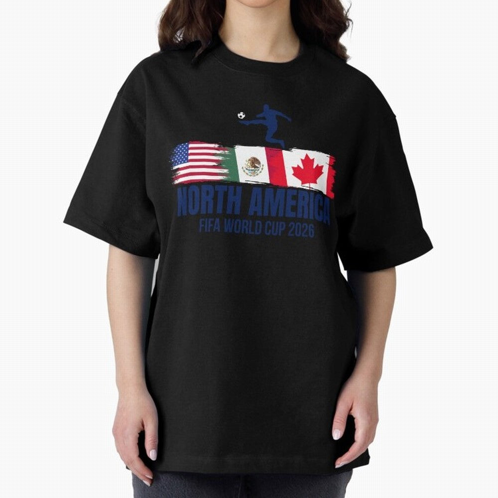 2026 North America Soccer World Tour - USA Mexico Canada Oversized T-Shirt Represent Football Lovers during FIFA World Cup 2026 USA Canada Mexico for Fans of CR7 and Argentina, Bringing Goal Celebration Energy, Supporter Heritage, Football Icons