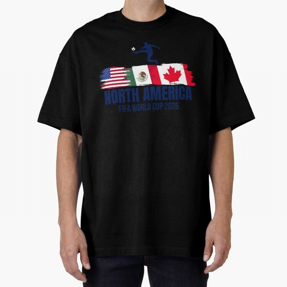 2026 North America Soccer World Tour - USA Mexico Canada Oversized T-Shirt Represent Football Lovers during FIFA World Cup 2026 USA Canada Mexico for Fans of CR7 and Argentina, Bringing Goal Celebration Energy, Supporter Heritage, Football Icons