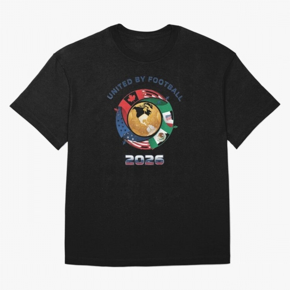 United By Football 2026 Logo Oversized T-Shirt Create FIFA World Cup 2026 for Fans of Messi, Neymar and Mbappe and Spain, Bringing Championship Spirit, Famous Goals, Roaring Crowds and International Football Unity; Great for Watch Parties, Sports