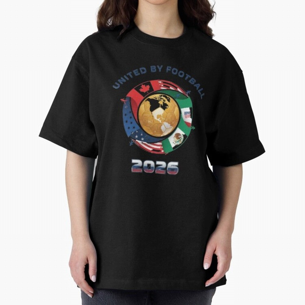 United By Football 2026 Logo Oversized T-Shirt Create FIFA World Cup 2026 for Fans of Messi, Neymar and Mbappe and Spain, Bringing Championship Spirit, Famous Goals, Roaring Crowds and International Football Unity; Great for Watch Parties, Sports